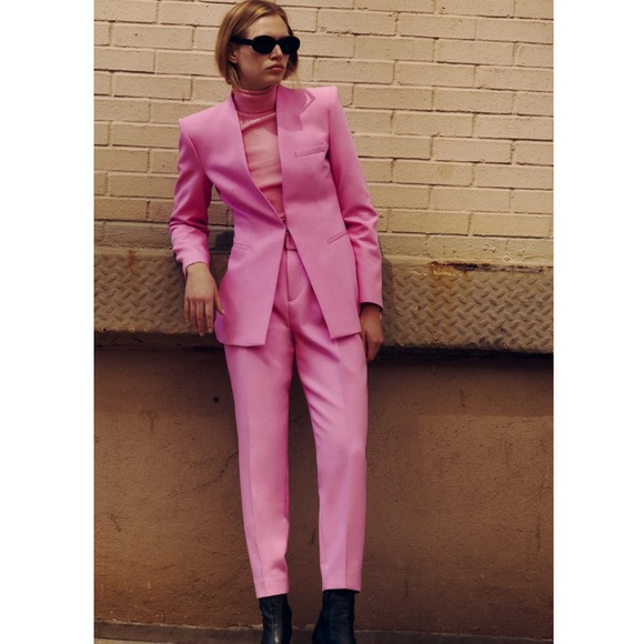 Zara Jackets & Blazers - NEW! Zara Barbie Pink Lapel Collar Blazer and Highwaisted pants